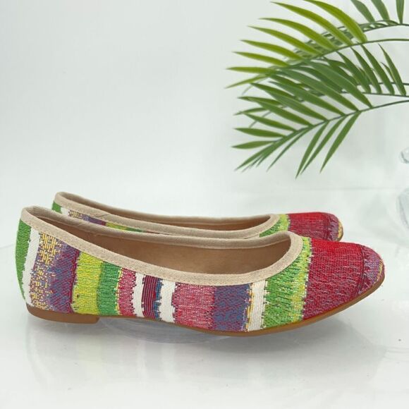 Born Women Abbee Ballet Flat Size 7 Striped Round Toe Shoe Multicolor Comfy - Picture 3 of 13